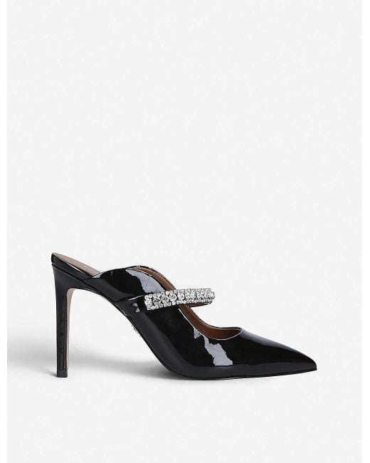 Kurt Geiger Black Duke Crystal-embellished Patent-leather Heeled Mules