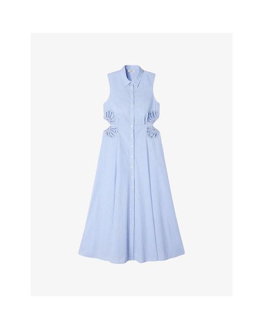 Sandro Blue Striped Sleeveless Cotton Maxi Dress