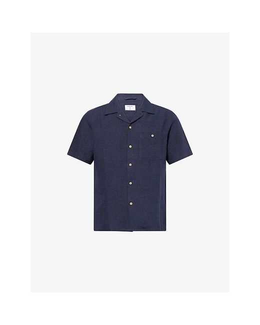 Percival Blue Short-Sleeve Cuban-Collar Linen Shirt for men