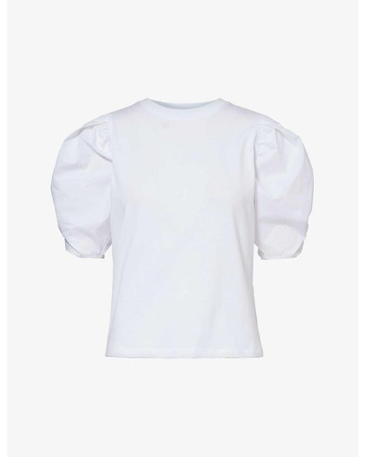 FRAME White Puffed-sleeve Cotton-jersey T-shirt
