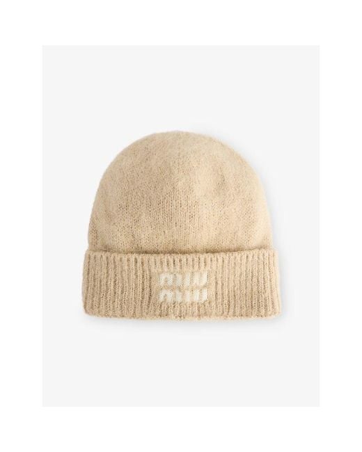 Miu Miu Natural Logo-Intarsia Mohair Wool-Blend Beanie