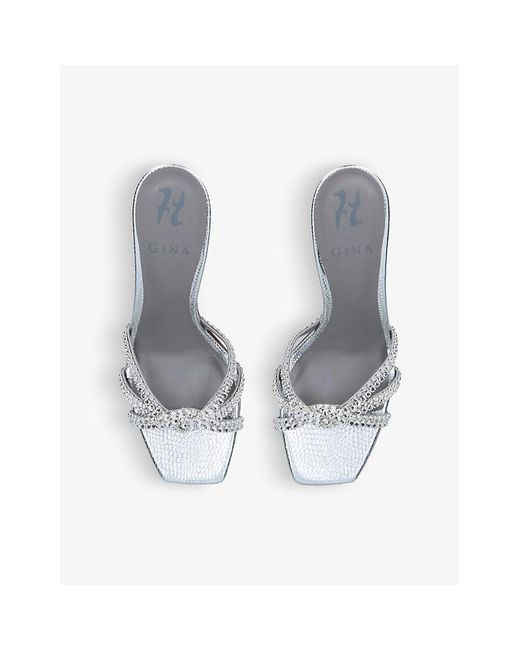 Gina White Nocturn Crystal-embellished Leather Sandals