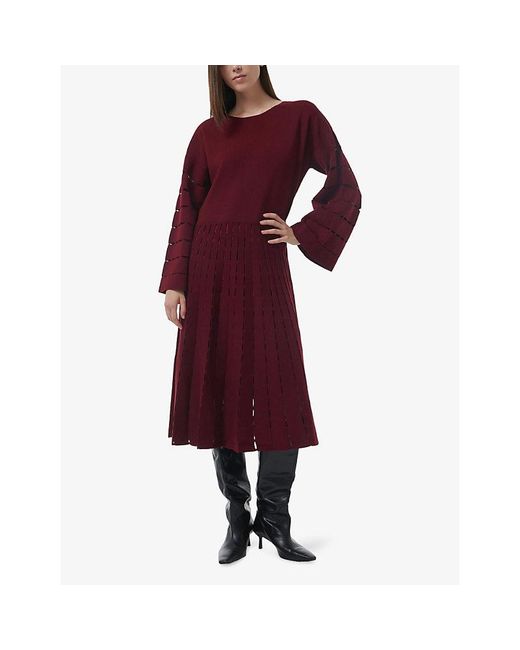 eem Purple Patterned Scoop-Neck Knitted Midi Dress