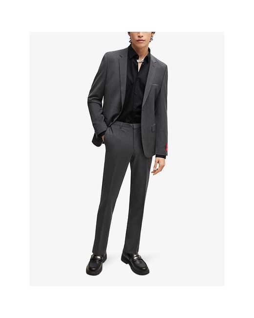 HUGO Black Animal-Print Slim-Fit Cotton Shirt for men