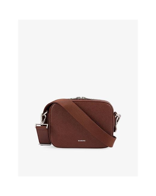 Sandro Brown Logo-Embellished Leather Cross-Body Bag for men