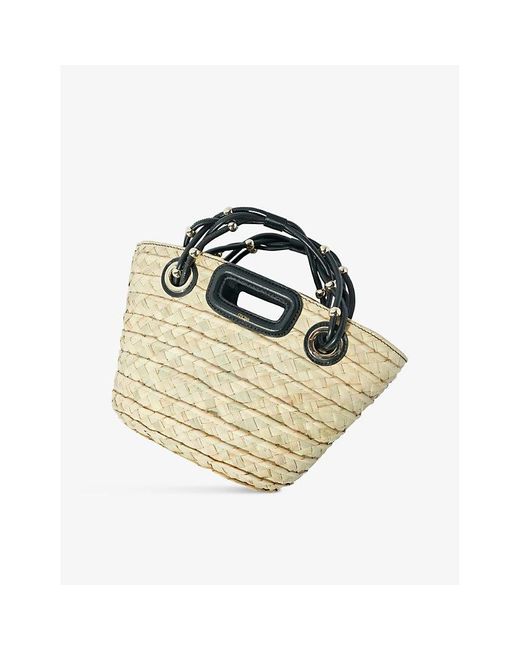 Maje Metallic Logo-embossed Braided-handles Raffia Basket Bag