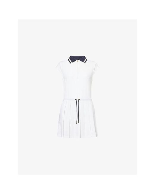 Varley White Nico Court Pleated Stretch-Woven Mini Dress
