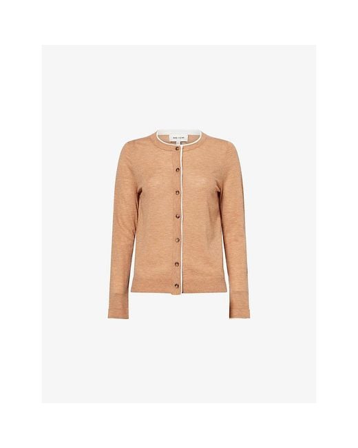 ME+EM Natural Contrast-Trim Merino-Wool And Cashmere Cardigan