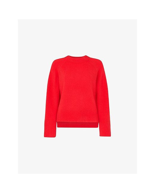 Whistles Red Side-Split Wool-Blend Knitted Jumper