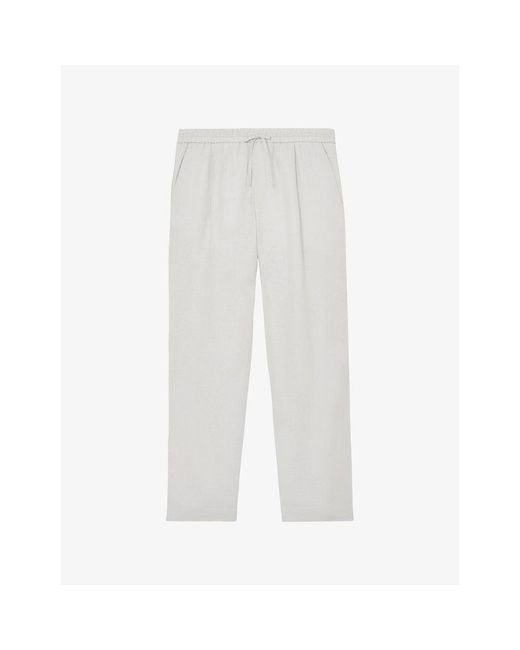 Reiss White Barges Drawstring-Waist Linen Trousers for men