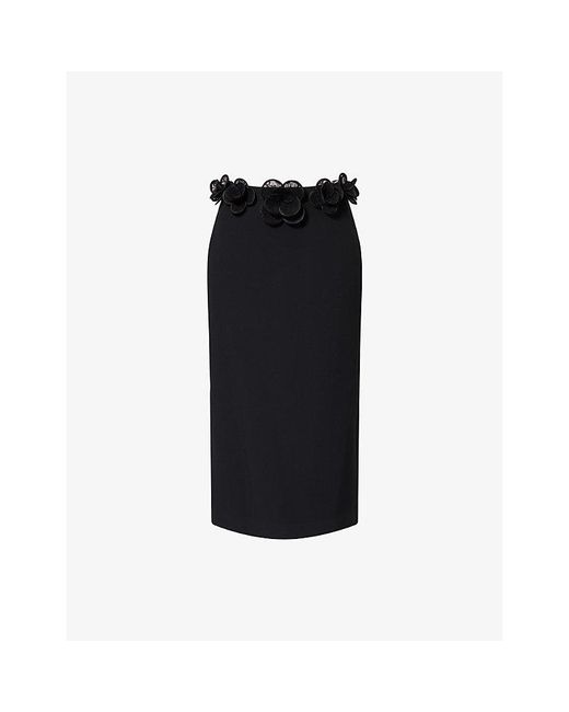 David Koma Black Floral-Embroidered Woven Midi Skirt