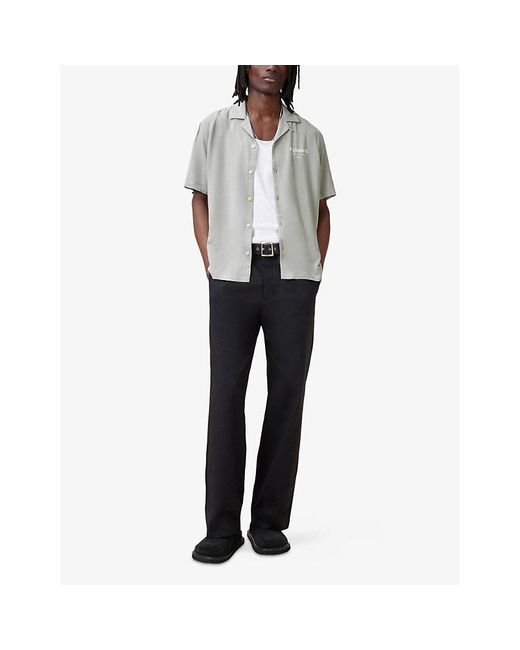 AllSaints Gray Underground Logo-Print Relaxed-Fit Woven Shirt Xxl for men