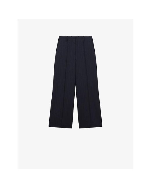 Reiss Blue Vy Willow Wide-leg Pinstripe Crepe Trousers