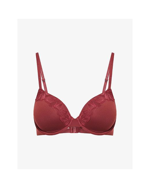 Calvin Klein Red Perfectly Fit Lace Stretch-Woven Push-Up Bra