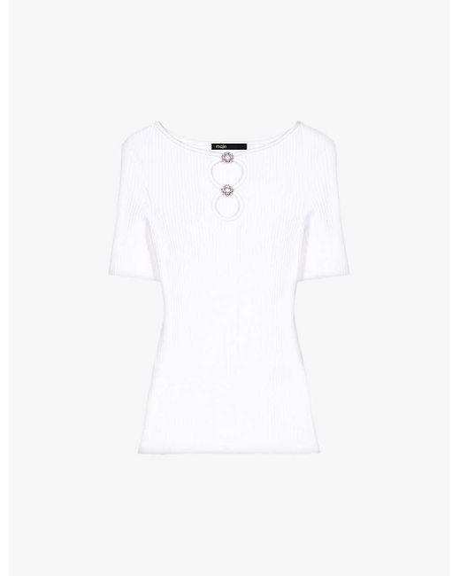 Maje White Cut-out Slim-fit Knitted Top