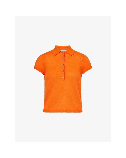 ME+EM Orange Polo-Collar Wool Cashmere And Silk Top