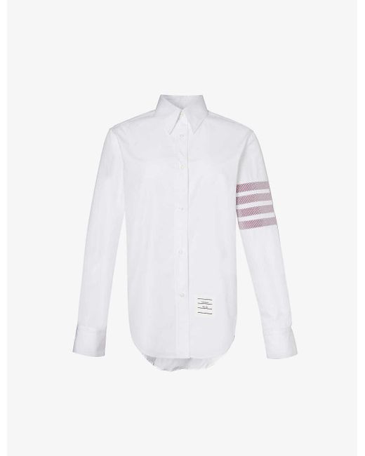 Thom Browne White Four-stripe Brand-appliqué Cotton Shirt
