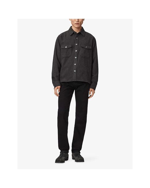 AllSaints Black Haiku Patch-Pocket Long-Sleeve Cotton Shirt for men