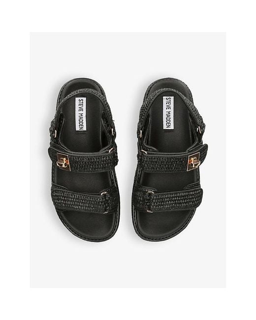 Steve Madden Millo Double Strap Flat Raffia Sandals in Black Lyst UK