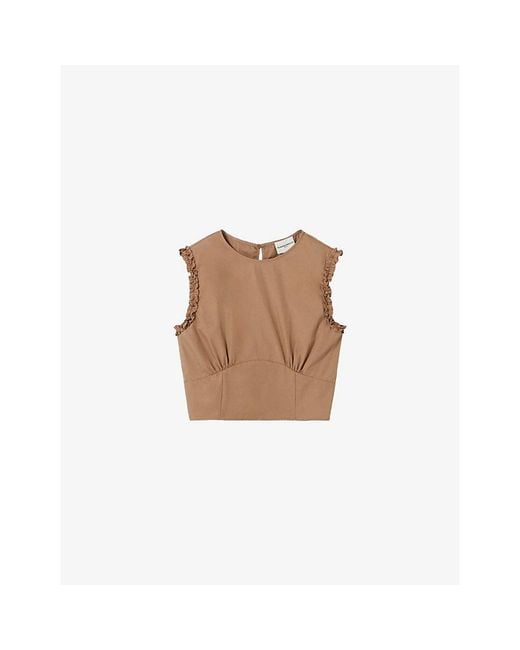 Claudie Pierlot Natural Sleeveless Cropped Cotton-Blend Top