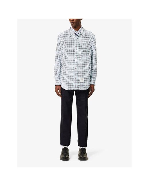 Thom Browne Blue Check-pattern Slip-pocket Regular-fit Cotton Shirt for men