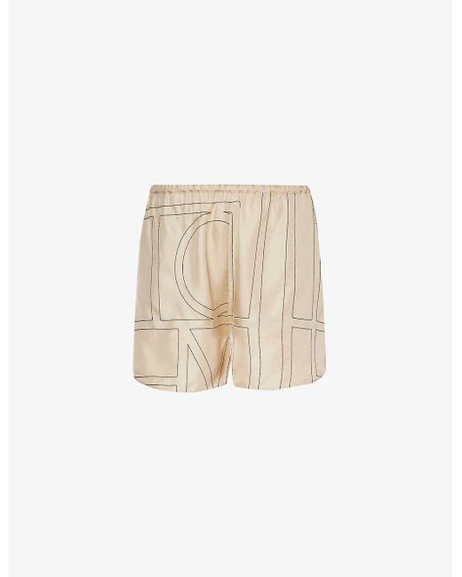 Totême  Natural Brand-embroidered High-rise Silk-twill Shorts