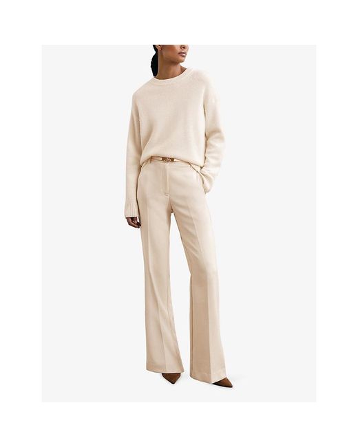 Reiss White Leona Flared-Leg Woven Trousers