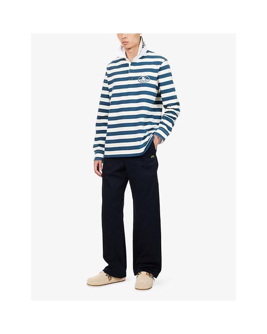 Burberry Blue Rugby Stripe Long-Sleeve Cotton Polo Shirt for men