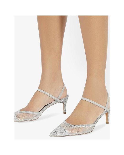 Dune White Charismatic Rhinestone-Embellished Mesh Slingback Courts