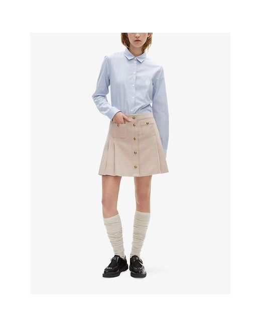 The Kooples Blue Stripe Brand-Embroidery Cotton Shirt