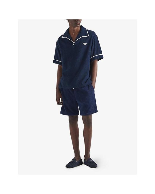 Prada Blue Short-sleeved Brand-plaque Oversized-fit Cotton Shirt X for men