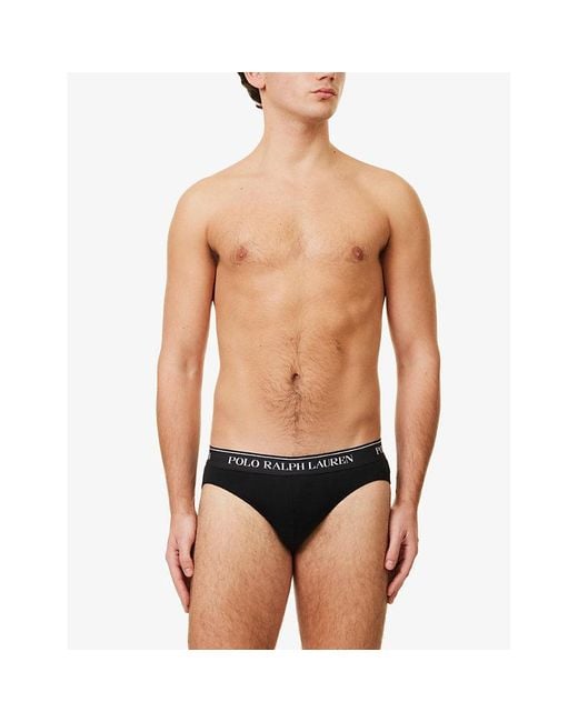 Polo Ralph Lauren Blue Logo-Waistband Low-Rise Pack Of Three Stretch-Cotton Briefs for men