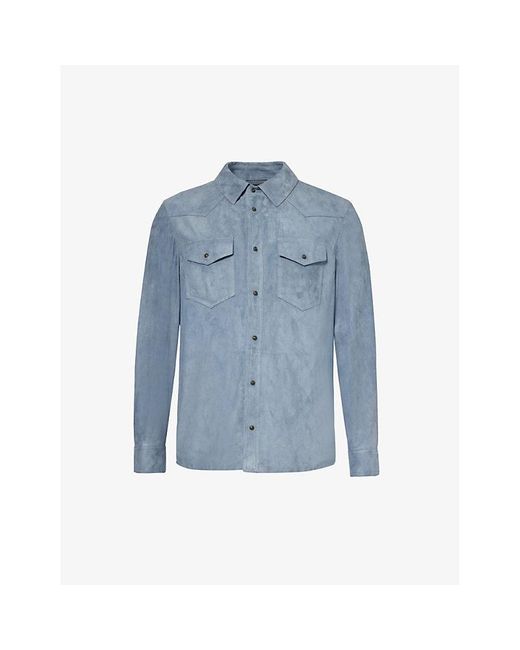 Corneliani Blue Chest-pocket Spread-collar Suede Jacket for men