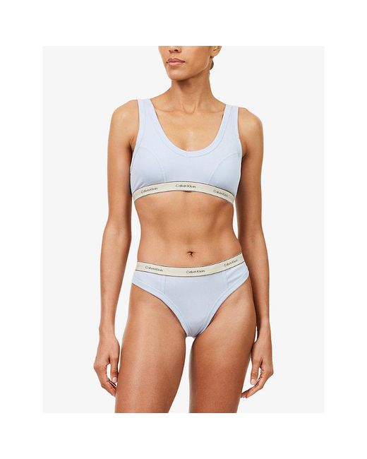 Calvin Klein Blue Heritage Lightly Lined Triangle Stretch-Cotton Bralette