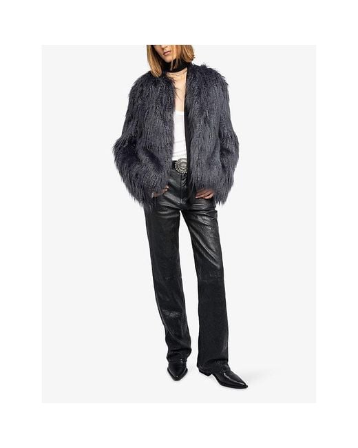 Zadig & Voltaire Black Freddie Single-Breasted Faux-Fur Coat