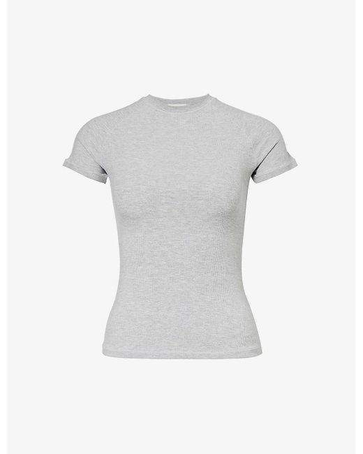 ADANOLA Gray Logo-embroidered Ribbed Stretch-jersey T-shirt
