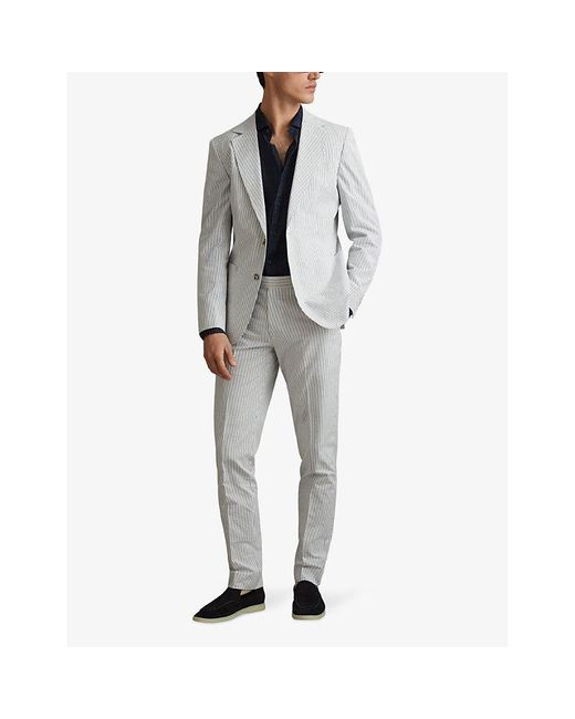Reiss Gray Barr Single-breasted Striped Slim-fit Cotton Blazer for men