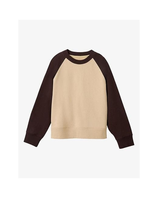 Whistles Natural Crewneck Contrast-Sleeve Cotton Sweatshirt