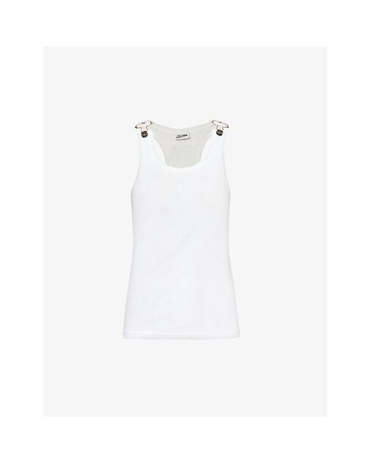 Jean Paul Gaultier White Buckle-embellished Slim-fit Cotton Top X