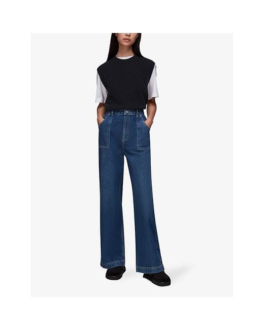 Whistles Blue Sleeveless Round-Neck Wool Vest