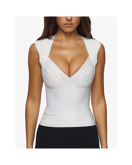 House Of Cb White Icon Shaped-Neck Stretch Bodycon Top