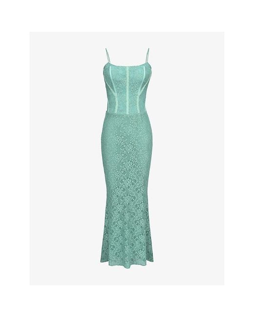 House Of Cb Green Antonina Corset Lace Maxi Dress