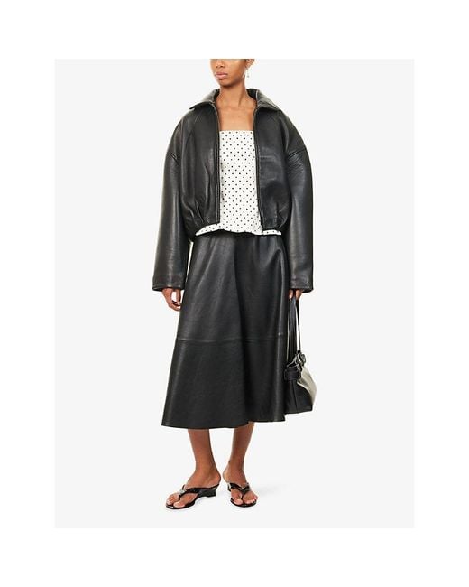ROTATE BIRGER CHRISTENSEN Black Pleated Bonded Leather Jacket