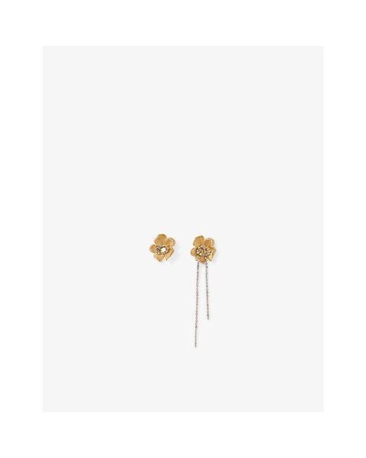 Maje White Flower-Tone Brass Drop Earrings