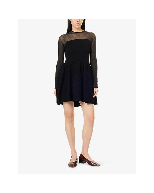 CFCL Black Pottery Velvet Bell-Sleeve Knitted Mini Dress