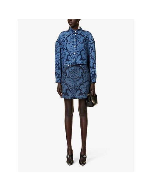 Alexander McQueen Blue Graphic-pattern A-line Denim Mini Skirt