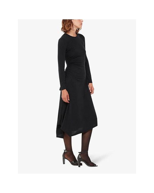 Whistles Black Ruched Modal-blend Jersey Midi Dress