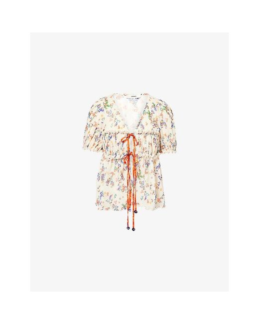 Siedres White Emma Floral-Print Woven Top