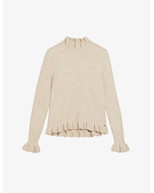 Ted Baker Natural Pippalee Frill-detail Knitted Jumper
