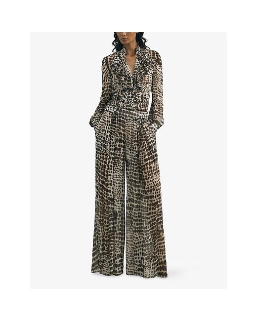 Reiss Brown X Atelier Aurelie Animal-Print Woven Trousers